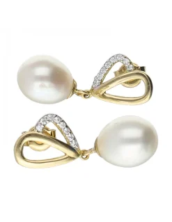 Pendientes de oro amarillo 18 K con diseño y perlas
