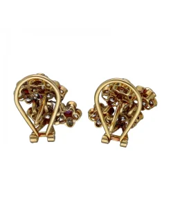 Pendientes de Oro amarillo con diseño Vintage, Brillantes y Rubíes