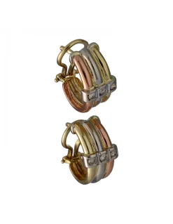 Pendientes de Oro amarillo, blanco y rosado 18K con diseño y Brillantes