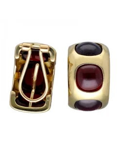 Pendientes de Oro amarillo 18K con diseño y piedras Rojas Sintéticas