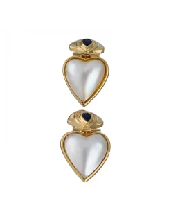 Pendientes de Oro amarillo 18K con diseño de Corazones y Piedras Sintéticas Nacaradas