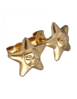 Pendientes de Oro amarillo 18K con diseño de Estrellas con cara