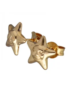 Pendientes de Oro amarillo 18K con diseño de Estrellas con cara