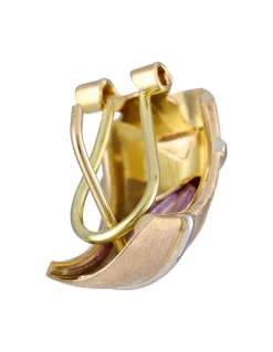 Pendientes de Oro amarillo 18K con diseño y Piedra Morada