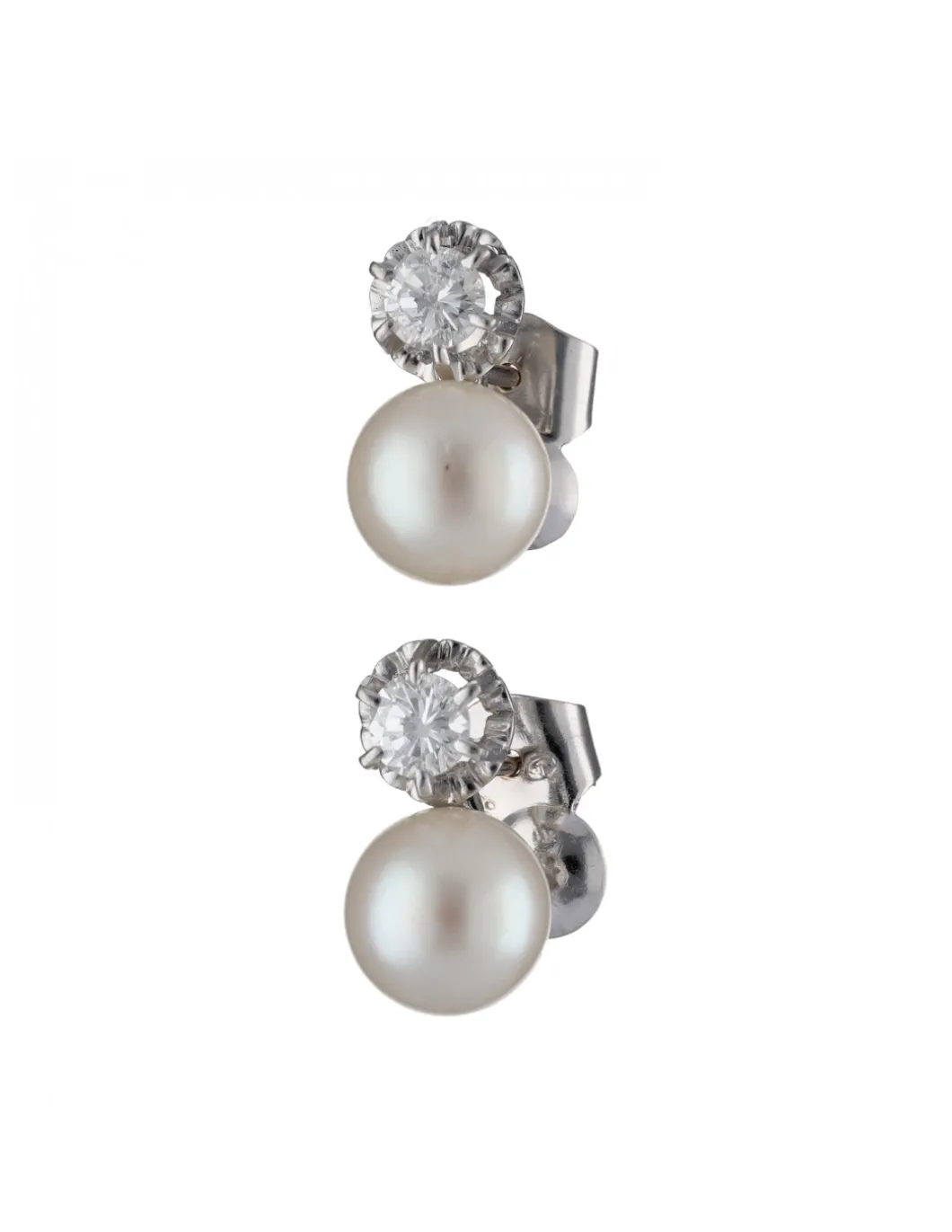 Pendientes de Oro blanco con diseño, Perlas y Brillantes