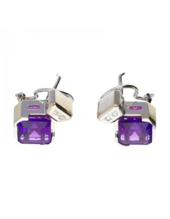 Pendientes de oro blanco 18 kl con amatista y diamantes