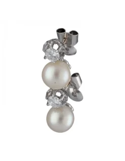 Pendientes de Oro blanco con diseño, Perlas y Brillantes
