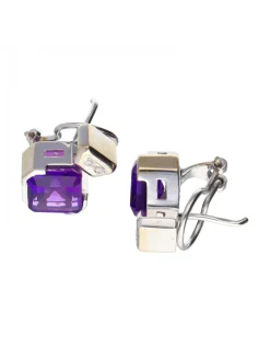 Pendientes de oro blanco 18 kl con amatista y diamantes