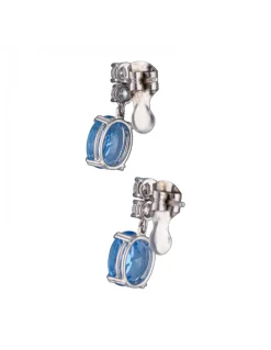 Pendientes de Oro blanco, diseño Colgante, piedras Aguamarina y Brillantes
