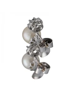 Pendientes de Oro blanco con diseño, Perlas y Brillantes