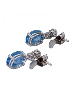 Pendientes de Oro blanco, diseño Colgante, piedras Aguamarina y Brillantes
