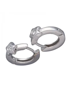 Pendientes de Oro blanco 18K con diseño redondo, Estrellas y Brillantes