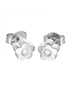 Pendientes de oro blanco 18 Kl con diseño de flor y brillantes