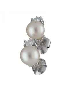 Pendientes de Oro blanco con diseño, Perlas y Brillantes
