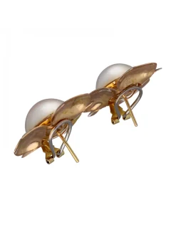 Pendientes de Oro con diseño de Flor y Perlas
