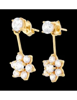 Pendientes diseño flor con zirconitas oro amarillo 18kl