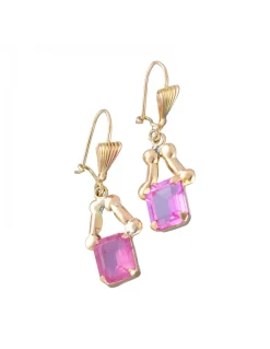 Pendientes en Oro amarillo 18K con diseño y Piedra Sintéticas