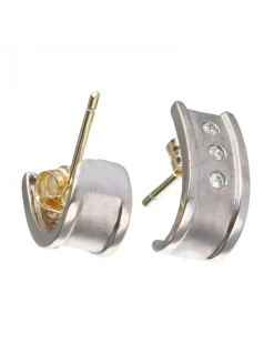 Pendientes en oro blanco 18 K con diseño y circonitas