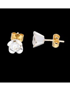 Pendientes flor con zirconita oro amarillo y blanco 18kl