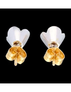 Pendientes flor con zirconita oro amarillo y blanco 18kl