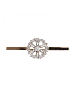 Prendedor tipo Aguja, de Oro rosado y blanco, con diseño de flor y Brillantes