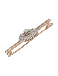 Prendedor tipo Aguja, de Oro rosado y blanco, con diseño de flor y Brillantes