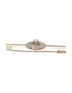 Prendedor tipo Aguja, de Oro rosado y blanco, con diseño de flor y Brillantes