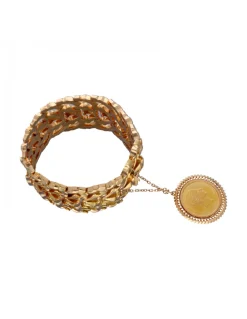 Pulsera ancha de Oro amarillo con diseño original y moneda antigua