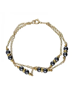 Pulsera de Oro amarillo 18K con diseño de eslabones, Bolas de Oro y Onix