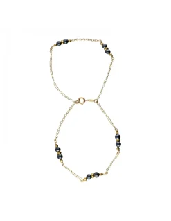 Pulsera de Oro amarillo 18K con diseño de eslabones, Bolas de Oro y Onix