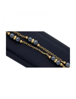 Pulsera de Oro amarillo 18K con diseño de eslabones, Bolas de Oro y Onix