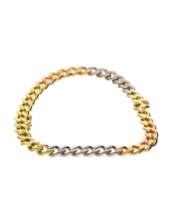 Pulsera de Oro amarillo, rosa y blanco, con diseño de eslabones barbados