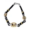 Pulsera de oro amarillo y blanco 18K con cordón negro
