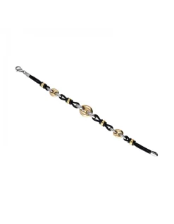 Pulsera de oro amarillo y blanco 18K con cordón negro
