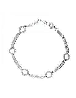Pulsera de oro blanco 18K con diseño semi rígido y circonitas