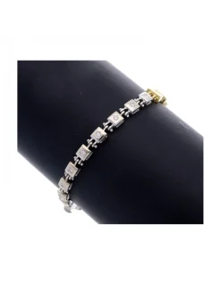 Pulsera de Oro blanco y amarillo, con eslabones cuadrados, palabra LOVE y Brillantes