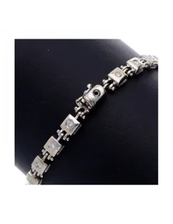 Pulsera de Oro blanco y amarillo, con eslabones cuadrados, palabra LOVE y Brillantes