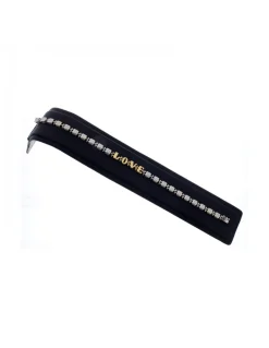 Pulsera de Oro blanco y amarillo, con eslabones cuadrados, palabra LOVE y Brillantes