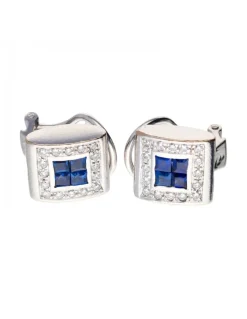 18 quilates Oro blanco - Pendientes - 0.03 ct Zafiro - Diamantes