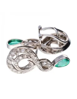 18 quilates Oro blanco - Pendientes - 1.15 ct Esmeralda - Diamantes