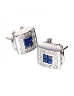18 quilates Oro blanco - Pendientes - 0.03 ct Zafiro - Diamantes