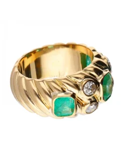 18 quilates Oro, Oro amarillo - Anillo - 0.68 ct Esmeralda - Diamantes