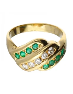18 quilates Oro, Oro amarillo - Anillo - 0.05 ct Esmeraldas - Diamantes
