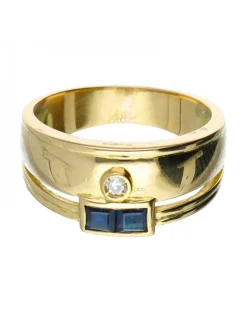 18 quilates Oro, Oro amarillo - Anillo - 0.03 ct Diamante - Zafiros