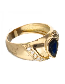 18 quilates Oro, Oro amarillo - Anillo - Zafiro - Diamantes