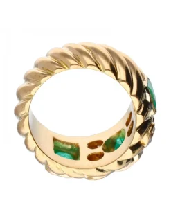 18 quilates Oro, Oro amarillo - Anillo - 0.68 ct Esmeralda - Diamantes