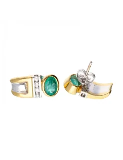 18 quilates Oro, Oro amarillo, Oro blanco - Pendientes - 1.06 ct Esmeralda - Diamantes