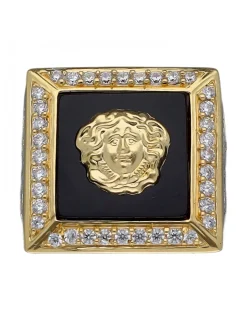 Sello de Oro amarillo con diseño cuadrado, Ónix, cara de Medusa y triangulo de Circones