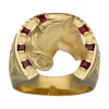 Sello de Oro amarillo con diseño de cabeza de Caballo, Herradura, Circonita y Rubies