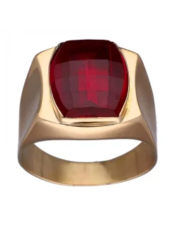 Sello de Oro amarillo con diseño Cuadrado y Rubí
